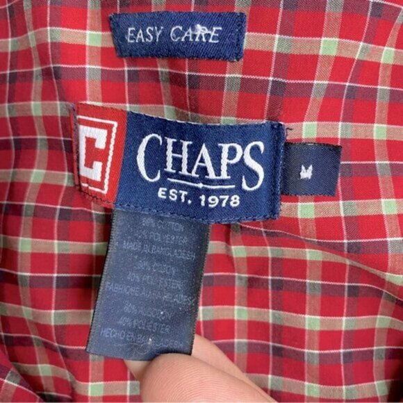 Chaps Easy Care Red Tan Plaid Long Sleeve Casual Button Up Shirt M - Picture 3 of 12